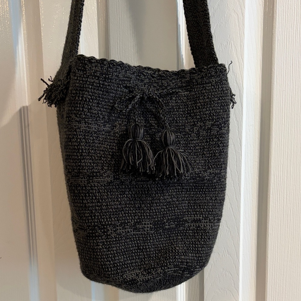 Elegant Charcoal Gray Woven Hobo Bag